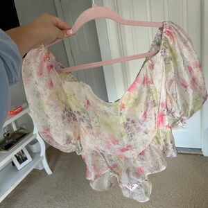 Boutique Floral Pink and White Babydoll Top